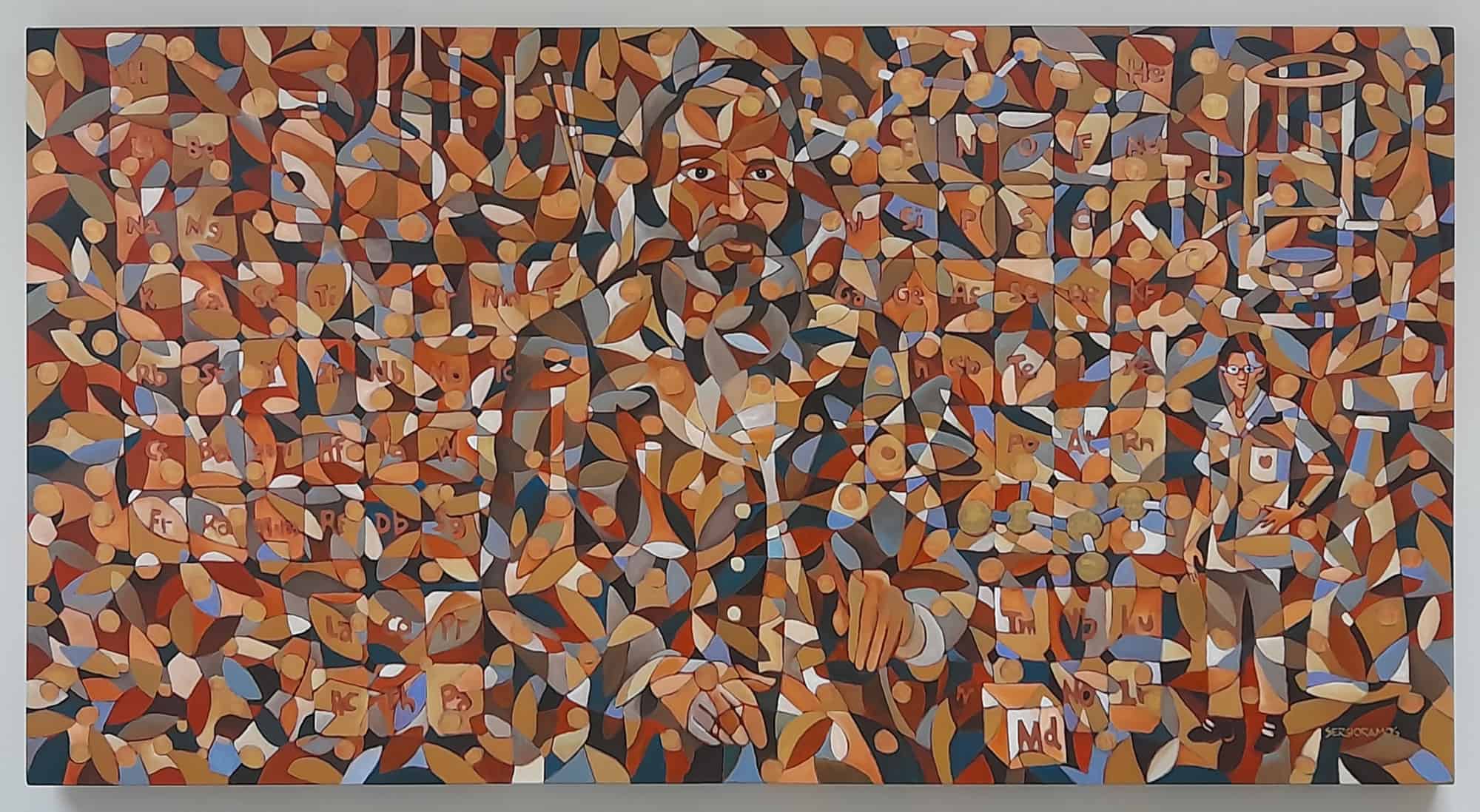 "Mendeleev", de Sérgio Ramos (80x150cm). Técnica: tinta acrílica sobre tela.